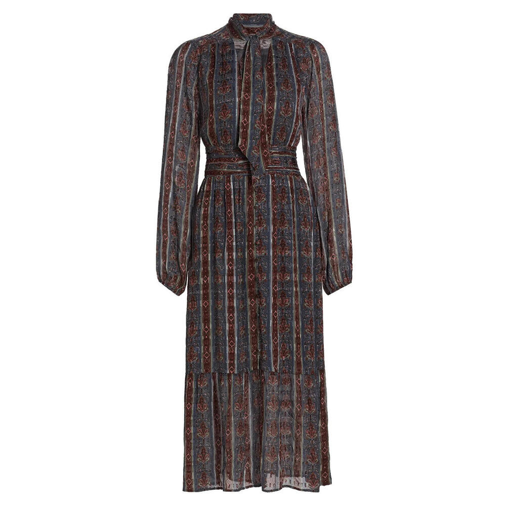 NEW, Paige Gallery Striped Silk-Blend Midi-Dress in Multi Sz 6 #MD0111